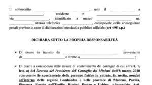 Coronavirus. Ecco il modulo di autocertificazione per gli spostamenti nel nord Italia