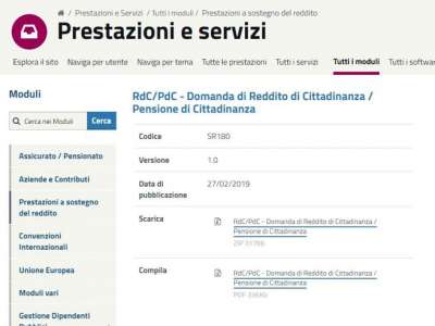 REDDITO E PENSIONE DI CITTADINANZA: ONLINE I MODELLI DI DOMANDA