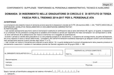 PERSONALE ATA: ECCO LE DOMANDE PER LE GRADUATORIE DI III FASCIA